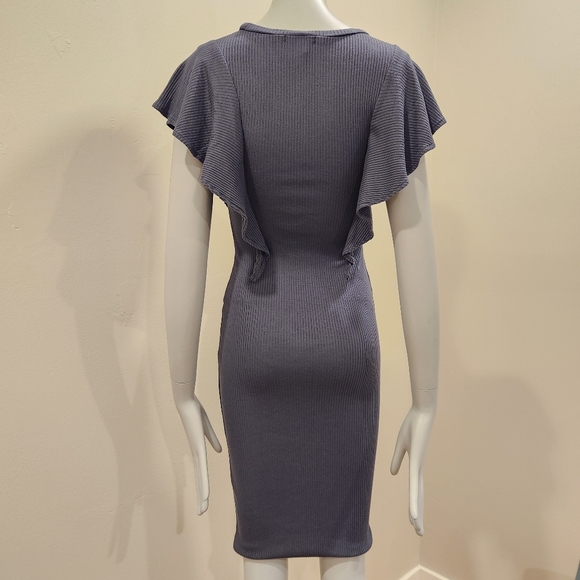 XS Leith Ribbed Sheath Dress with Ruffled Flutter Sleeves (Nordstrom) - Grey - Picture 9 of 10